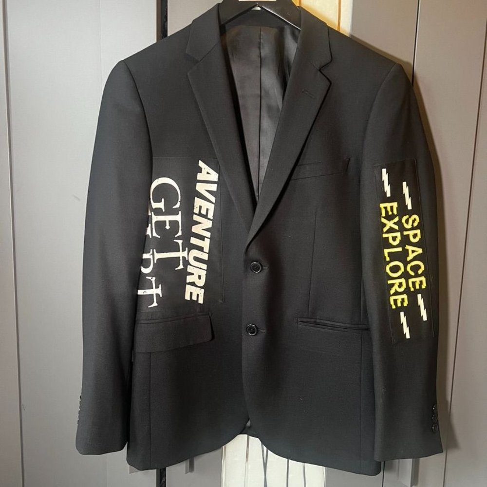 Trendiano Wool With Graphic Patchwork Blazer Mens… - image 1